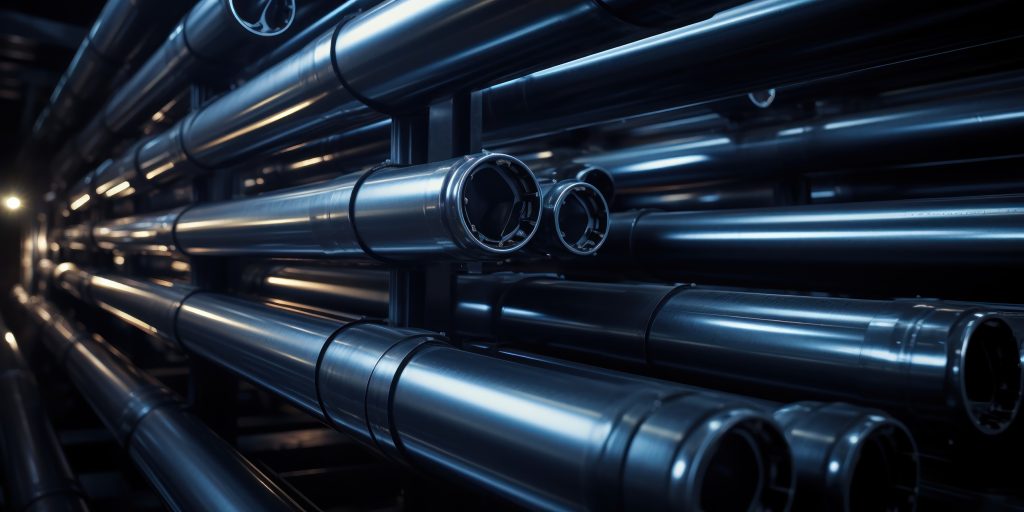 Illuminated pipes form an industrial ballet of light and darknes